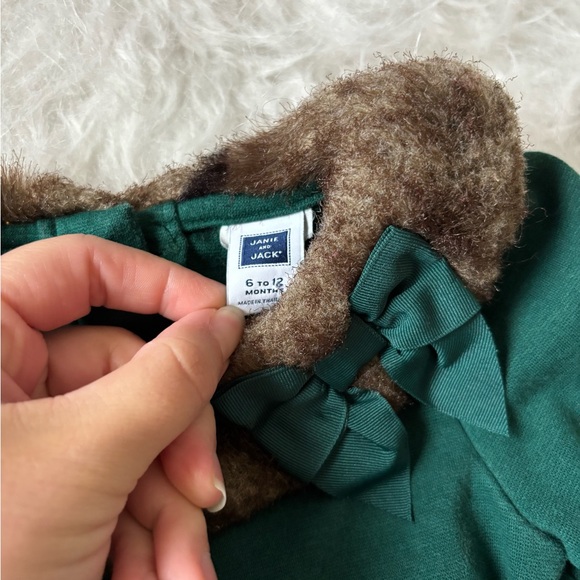 Janie and Jack Emerald Dress with Brown Faux Fur Collar - Picture 2 of 2